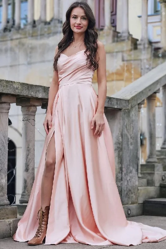 Crazy Savings Satin A-Line V-Neck Spaghetti Straps Pleated Formal Prom Dress with Slit Crazy Savings Satin A-Line V-Neck Spaghetti Straps Pleated Formal Prom Dress with Slit