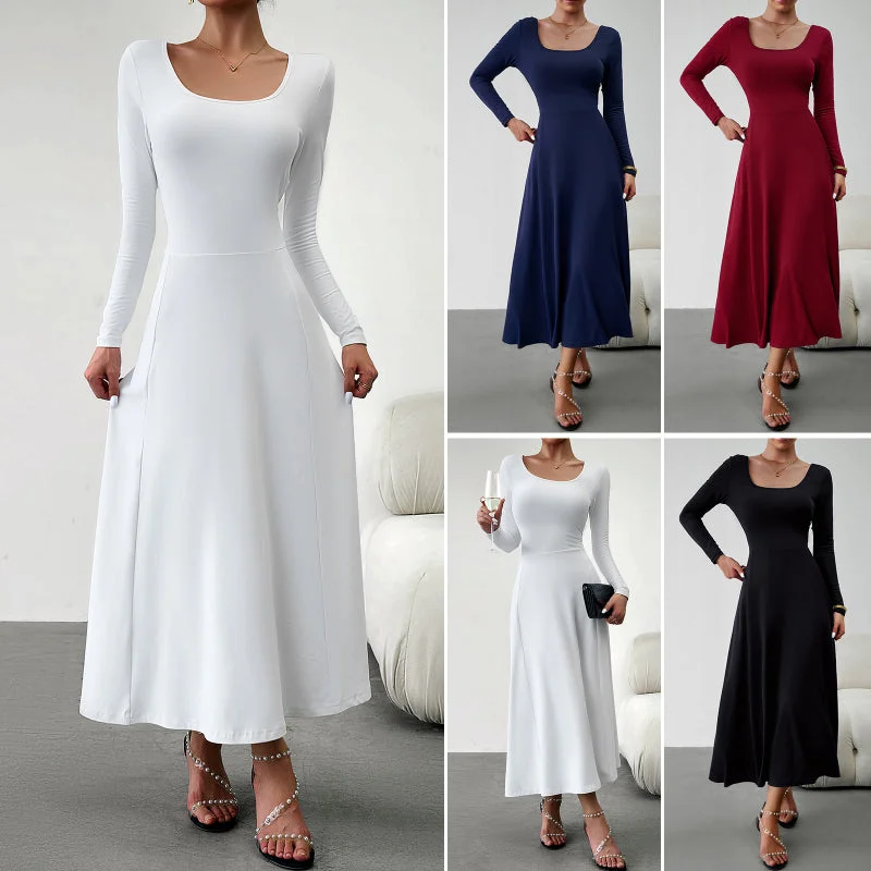 Extra Savings Elegant Lady's Waist-Defining Long Sleeve Dress