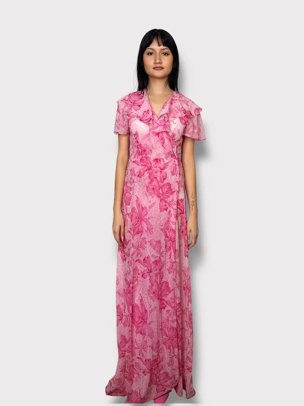 Value Deals 1970s Franco von Wunster Paris Pink and White Floral Tie Dress