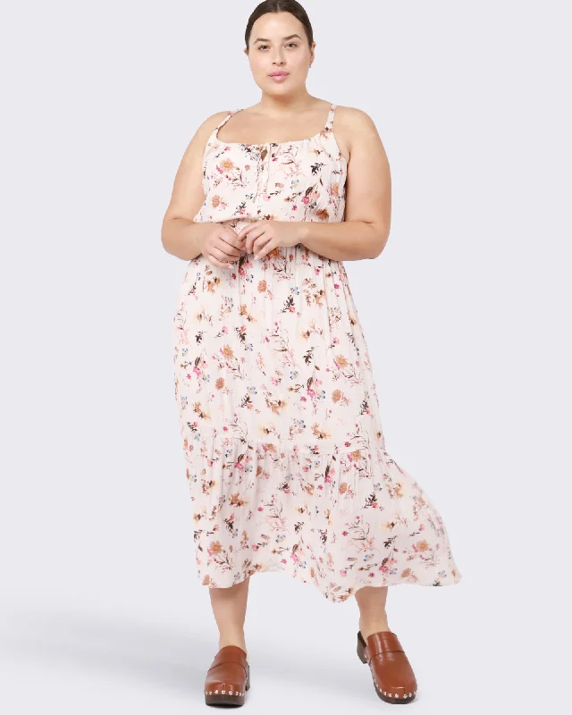 Super Bargain Valentina Tie Front Tiered Maxi Dress | Ivory / Pink