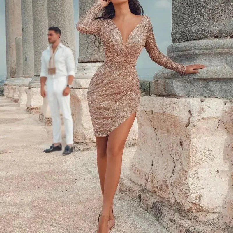 Time-Limited Offer Sultry Deep V-neck Long Sleeve Bodycon Pencil Dress