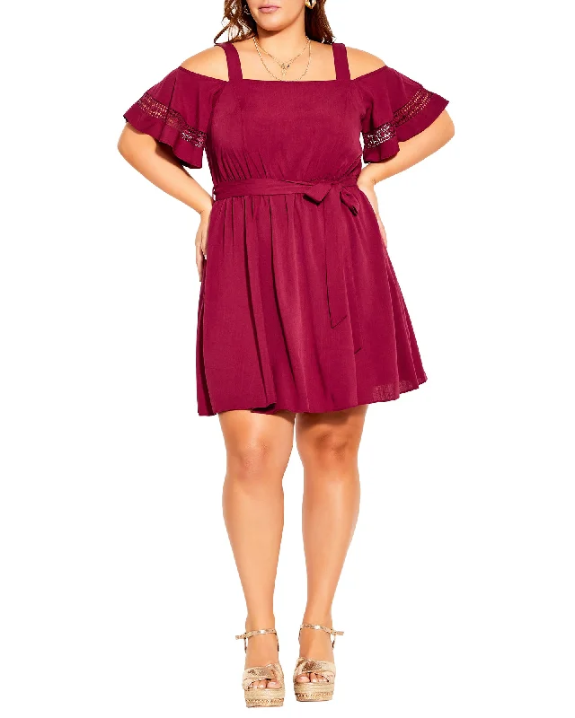 Act Now Carina Cold Shoulder Brunch Dress | Red
