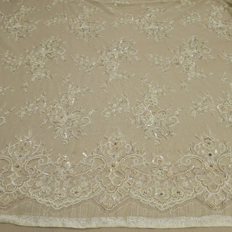 Unbeatable Prices Ivory Floral Embroidered Double Scalloped Lace