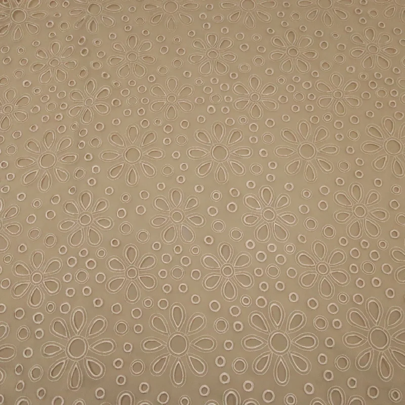 Price Reduction Ecru Floral and Circles Embroidered Organza Fabric