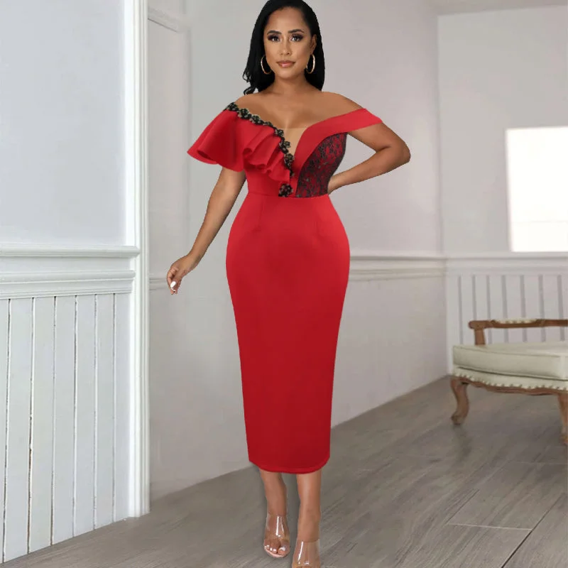 Massive Deals Chic Lace Ruffle Hem Sleeveless Dress