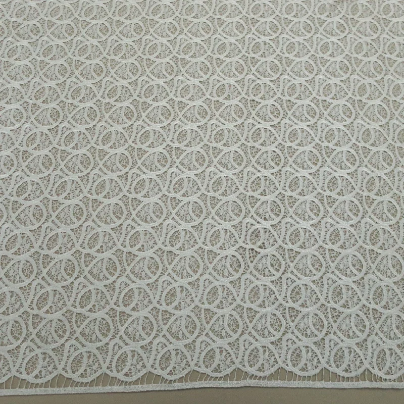 One-DAY Sale Ivory Sequins Abstract Embroidered Guipure Lace Fabric