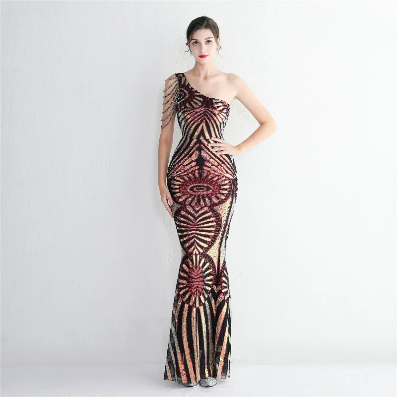 Limited Time Offer Petal Print Pressed Fit Elegant Single-Shoulder Dress