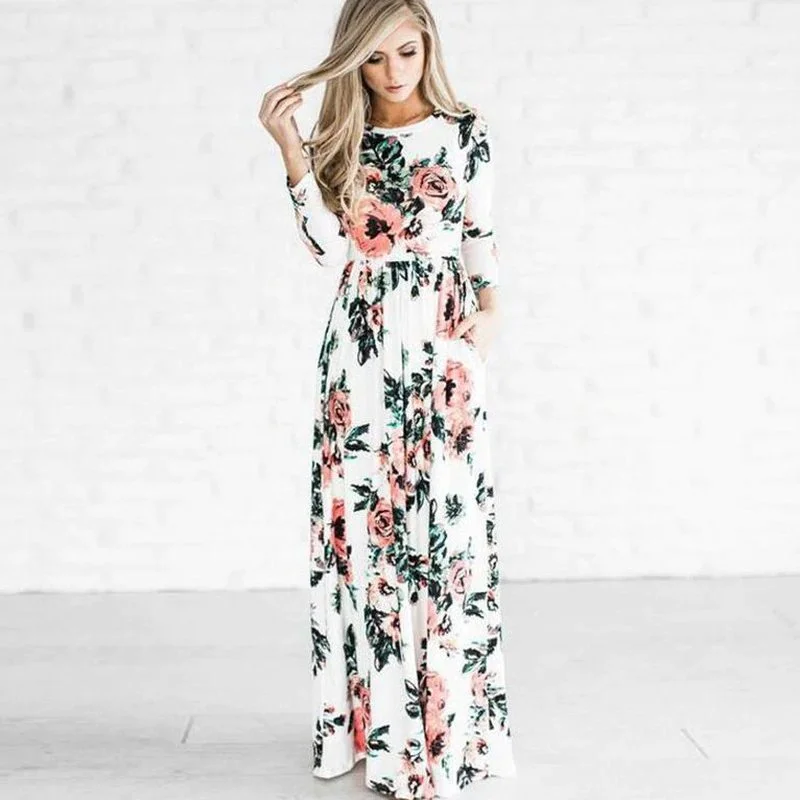 Mega Sale Women's Autumn Maxi Dress With Floral Print