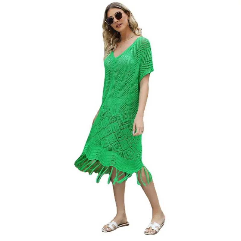 Fantastic Deals Tassel Hollow Out Knit Loose Oversized Beach Dress