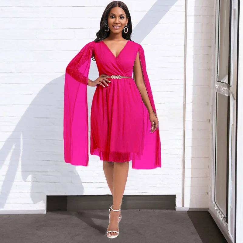 Steals and Deals Elegant Summer V-Neck Cape Dress