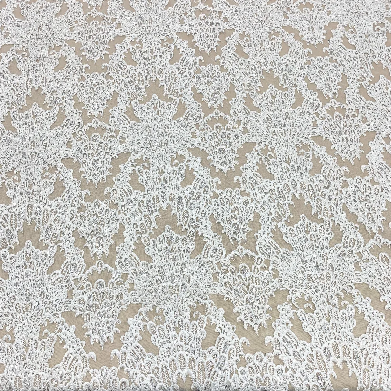 Now or Never White Waves and Floral Embroidered Tulle Fabric