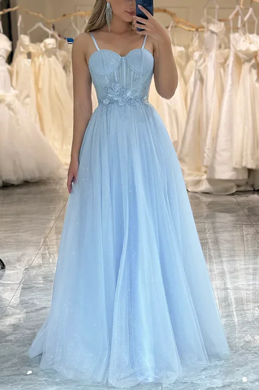 Clearance Event A-Line Spaghetti Straps Appliques Sweetheart Tulle Prom Dress