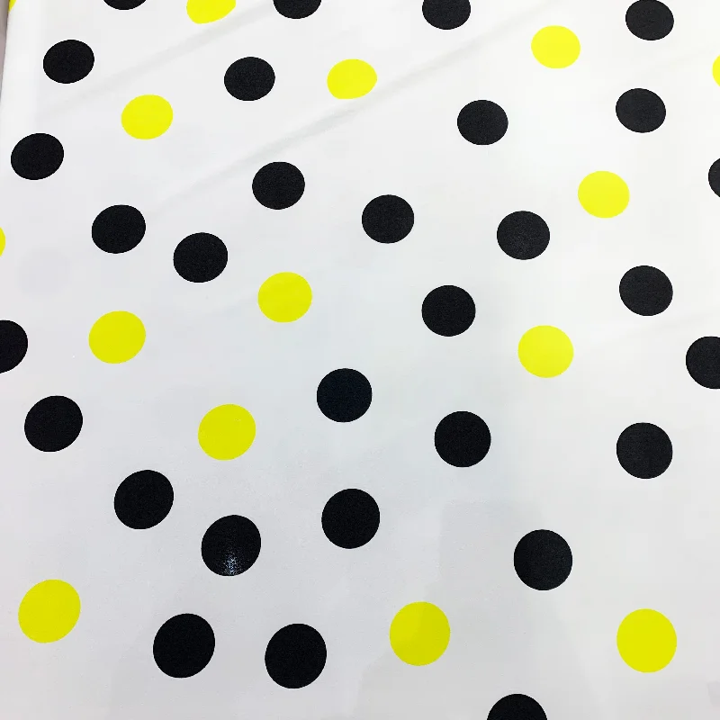 Price Rollback Black and Yellow Polka Dots on a White Background Printed Polyester Fabric