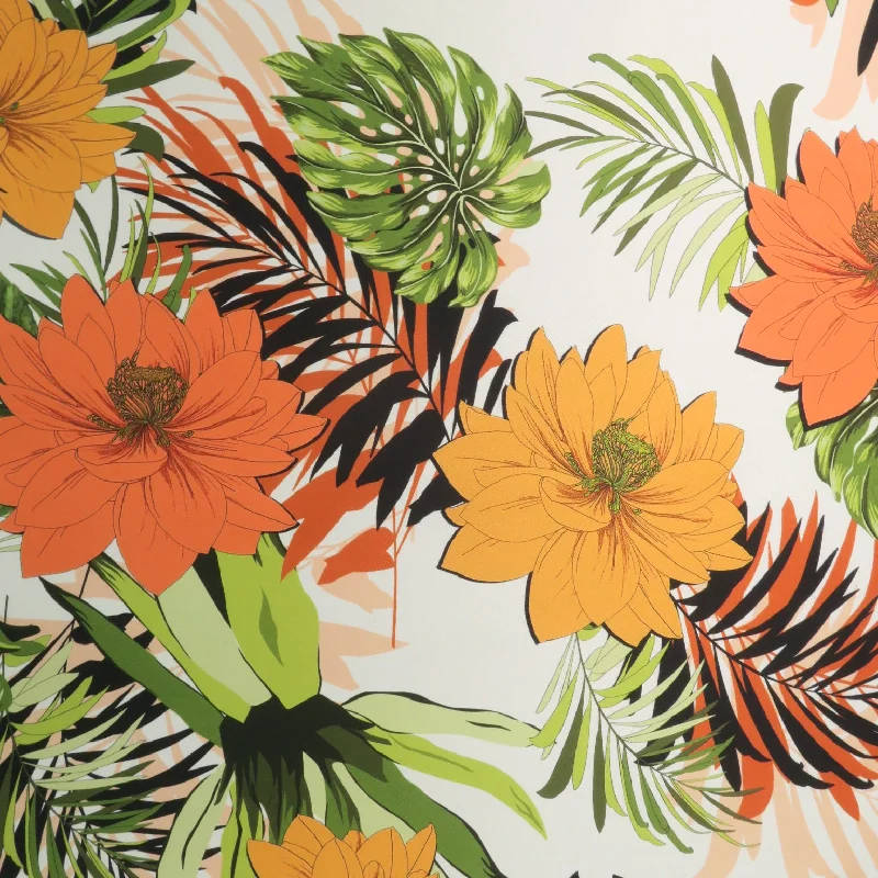 Clearance Sale Orange Floral on White Printed Polyester Mikado Fabric
