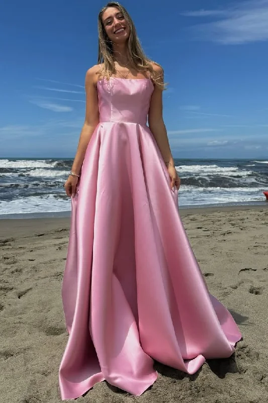 Super Deal Satin Spaghetti Straps Pleated Square Neck Empire-Waist Formal Prom Dress