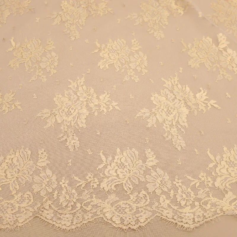 One-DAY Sale Ivory and Gold Squares Embroidered Tulle Lace