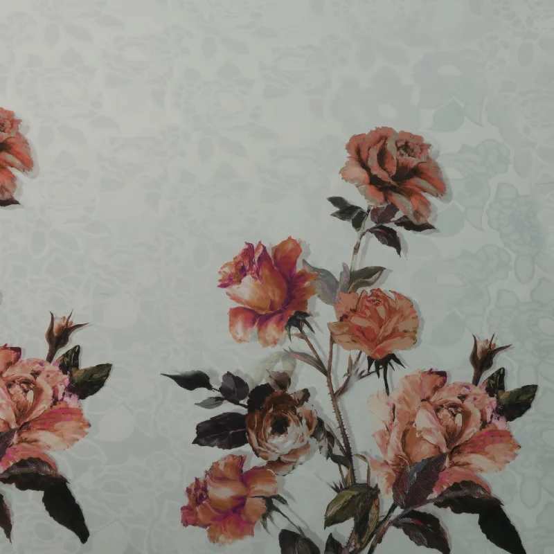 Super Deal Copper Floral on White Printed Polyester Mikado Fabric