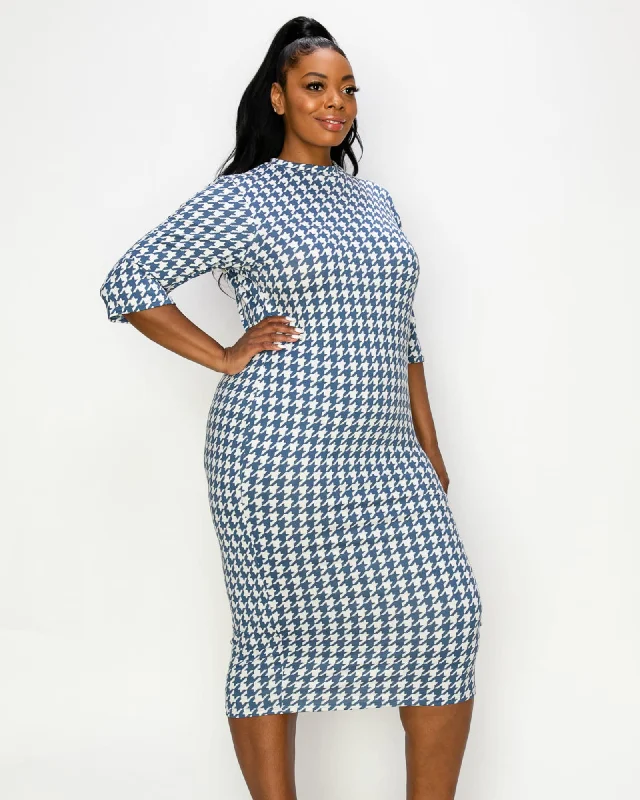 Early Access Elly Houndstooth Midi Dress | Blue