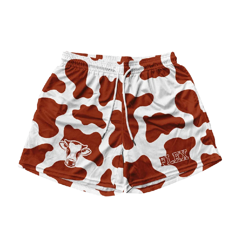 Quick Sale Basic Mesh Short - Brown Cow Print
