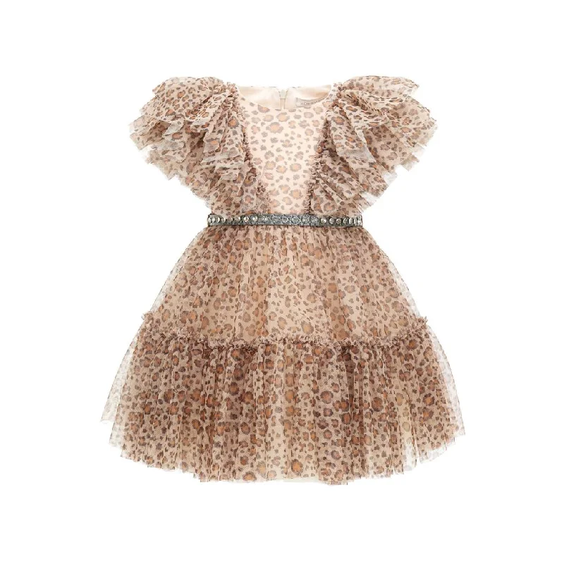 Hurry In Beige Leopard Print Tulle Dress