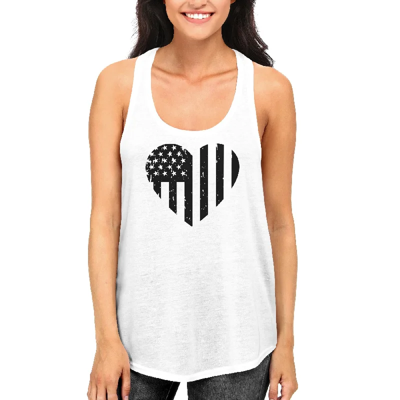 Year-End Sale Black and White Heart American Flag Tanktop for July 4th Women's Tank