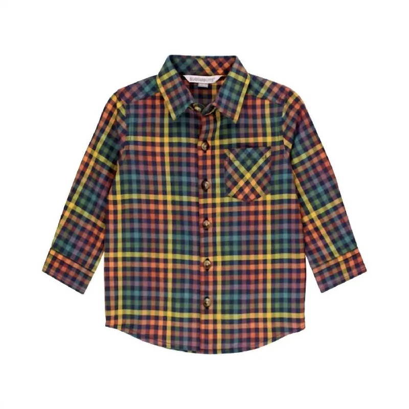 Huge Discounts Boy's Long Sleeve Button Down Shirt In Harvest Rainbow Gingham