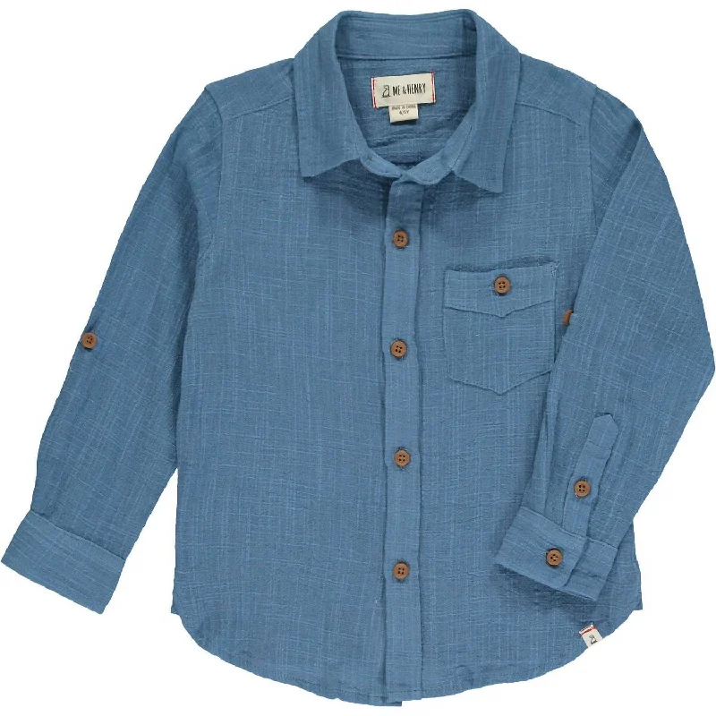 Mega Sale Boy's Merchant Button Down Shirt In Blue
