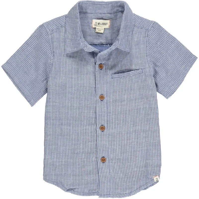 Act Fast Boy's Newport Button Down Shirt In Navy Stripe