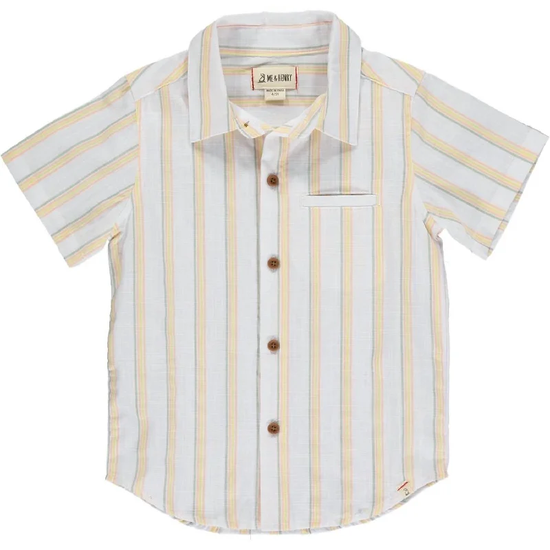 Closeout Sale Boys Newport Button Down Shirt In Sage/orange/gold Stripe