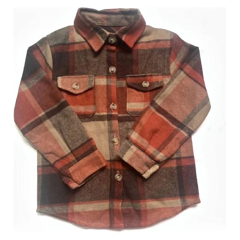 Weekend Flash Sale Boy's Plaid Flannel Shirt In Camel Multi
