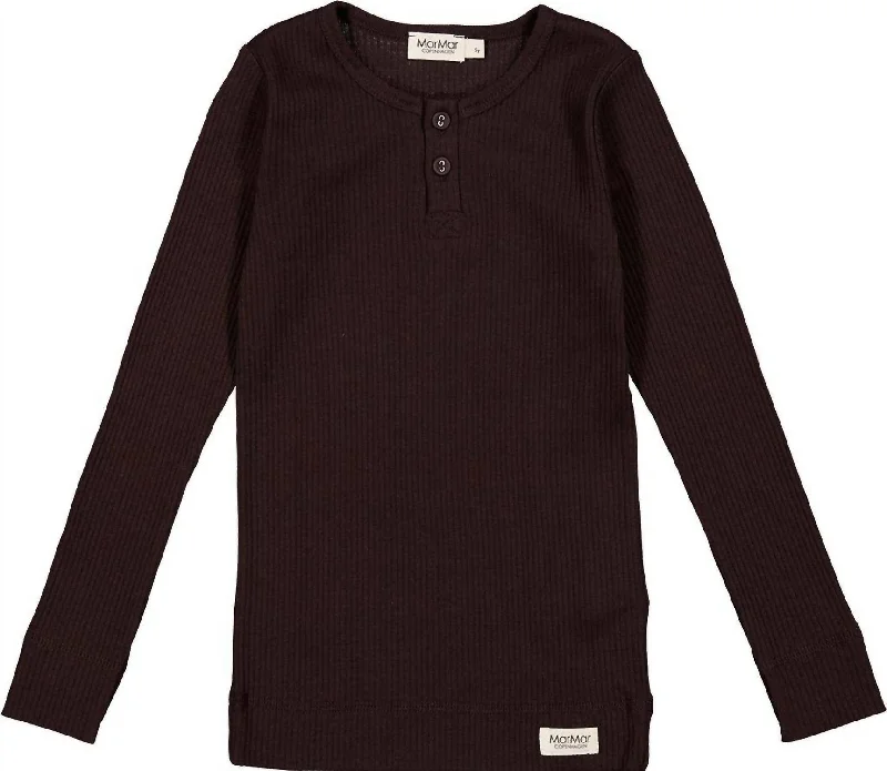 Buy Now Boys Ribbed Long Sleeve Henley Shirt In Dark Chocolate