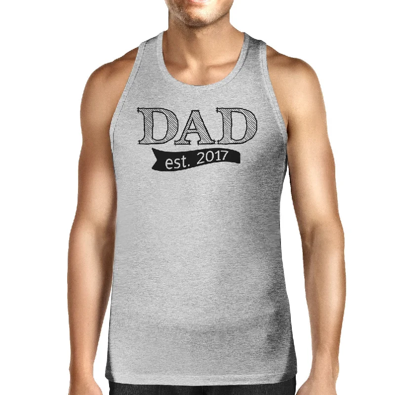 Early Bird Discount Dad Est 2017 Mens Grey Cotton Tanks Fathers Day Gifts For New Dads