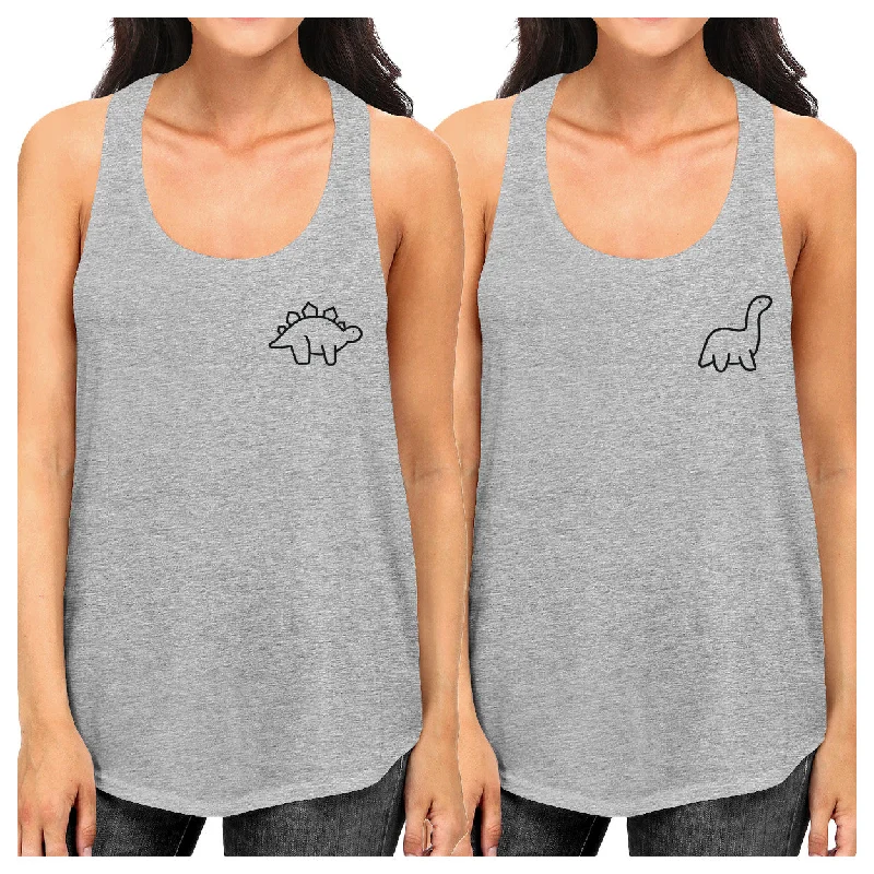Can't Be Beat Dinosaurs BFF Matching Grey Tank Tops