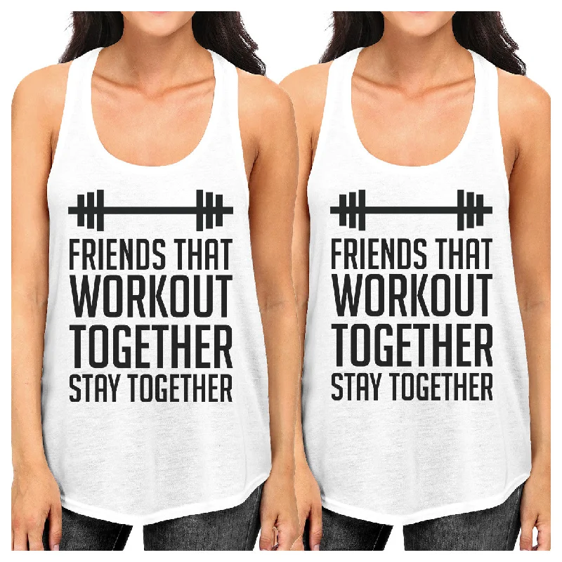 Savings Galore Friends That Workout Together BFF Matching White Tank Tops