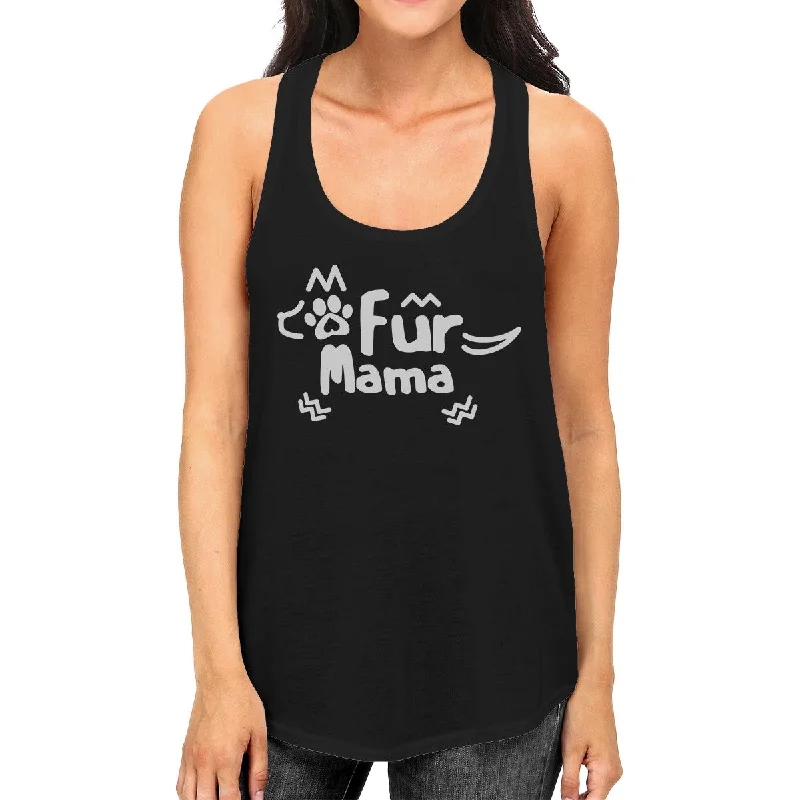Closeout Sale Fur Mama Women's Black Racerback Tanks Unique Gifts For Dog Owners