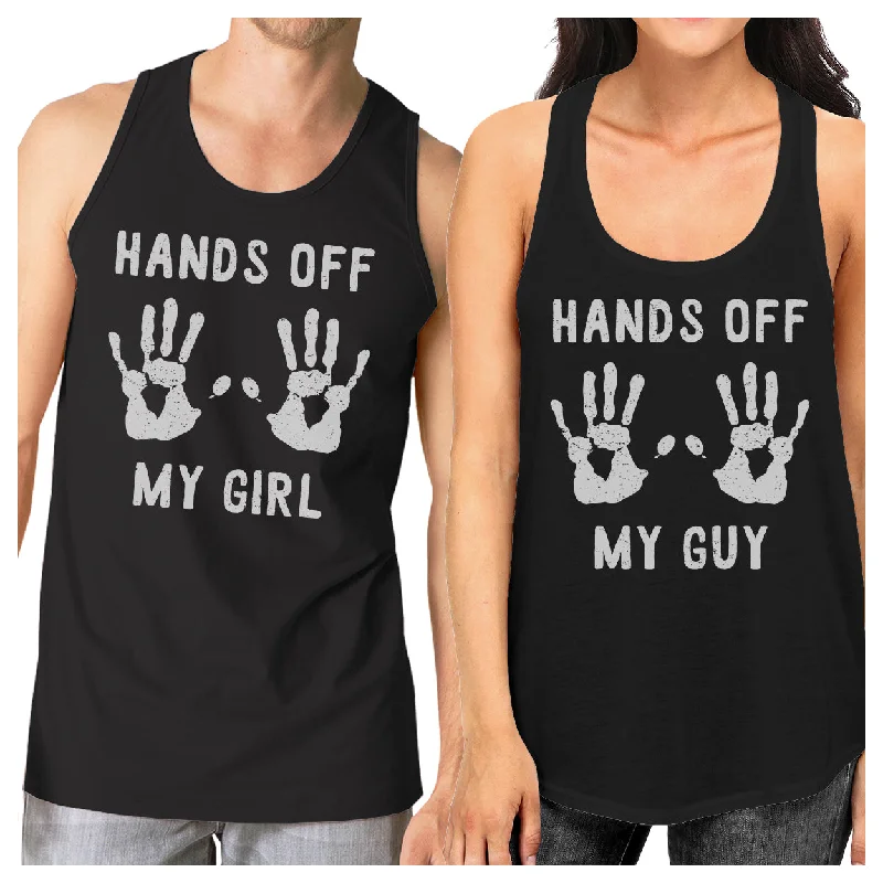 Final Clearance Hands Off My Girl And My Guy Matching Couple Black Tank Tops