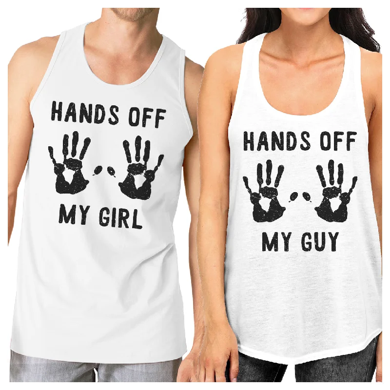 Sneak Peek Sale Hands Off My Girl And My Guy Matching Couple White Tank Tops