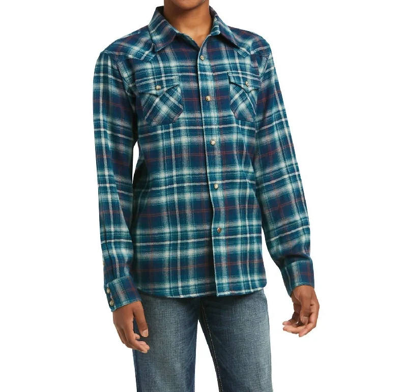 Online Only Hastings Retro Long Sleeve Snap Shirt In Navy
