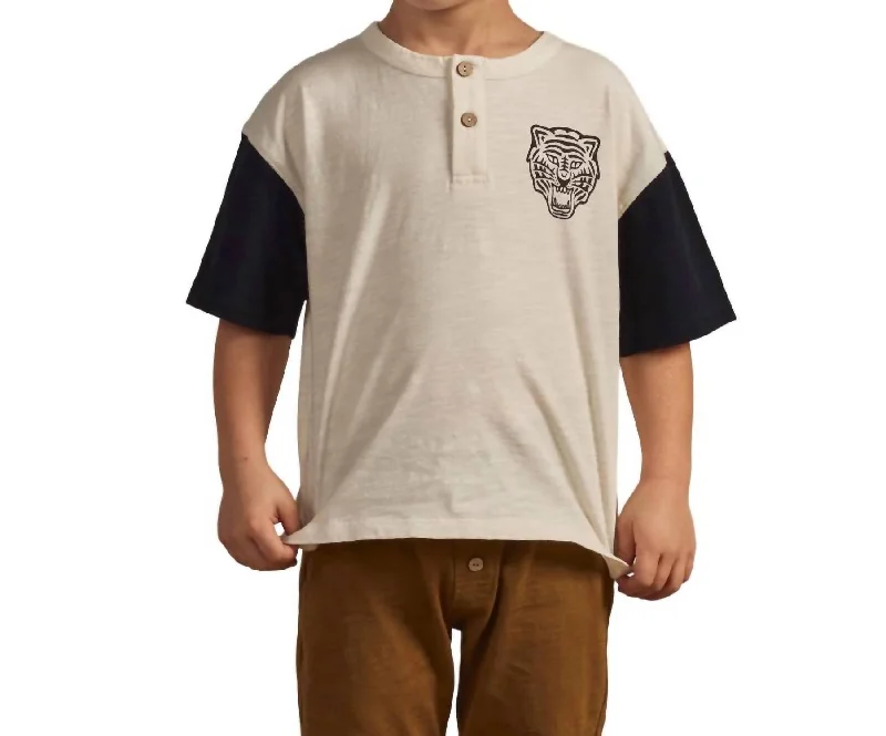 Major Savings Henley Contrast Tee Tiger In Ivory-Black