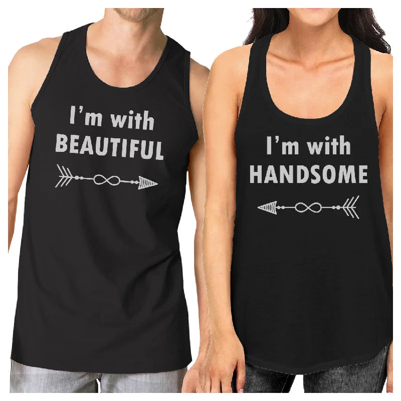 Instant Discount I'm With Beautiful And Handsome Matching Couple Black Tank Tops
