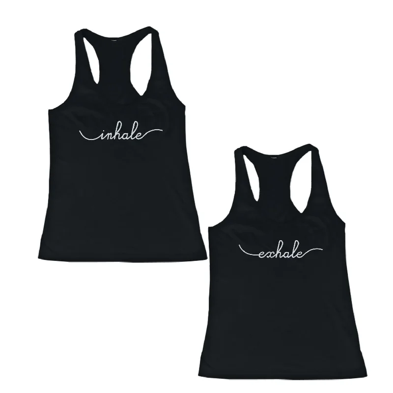 Act Fast Inhale and Exhale Friendship Black Matching Tank Tops Cute BFF Tanks