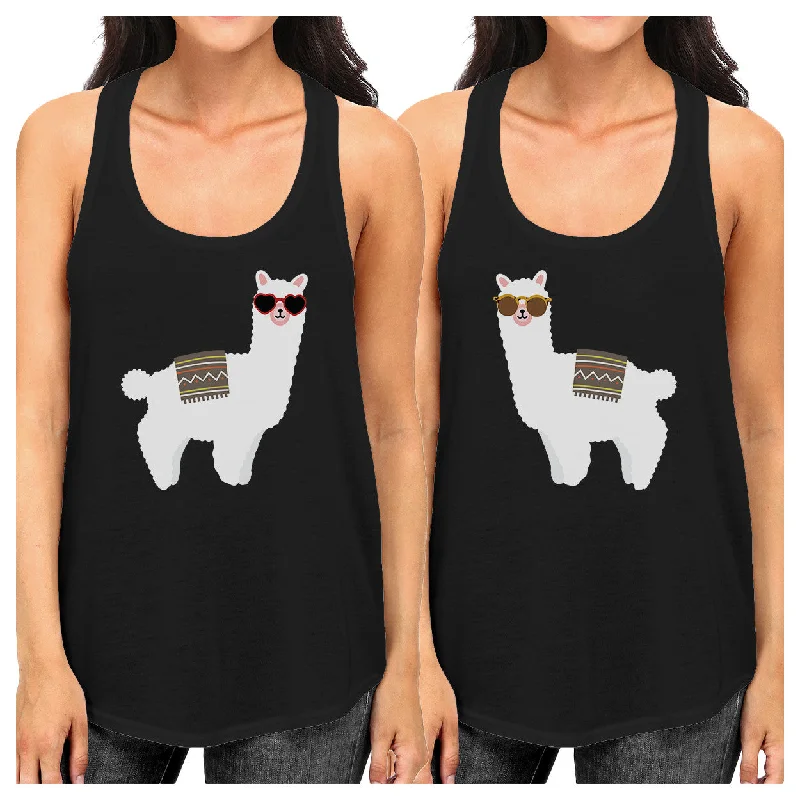 Don’t Miss Out Llamas With Sunglasses BFF Matching Black Tank Tops