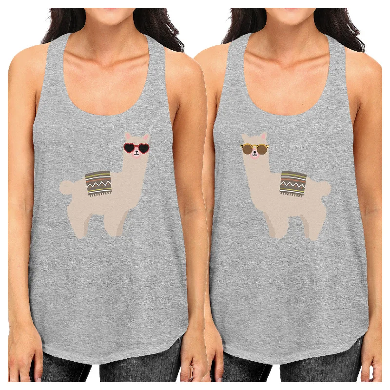 Limited Edition Llamas With Sunglasses BFF Matching Grey Tank Tops