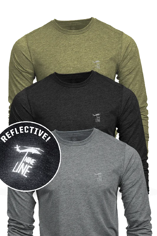 Bonus Savings Reflective Dropline Logo - Athletic Long Sleeve T-Shirt 3-Pack