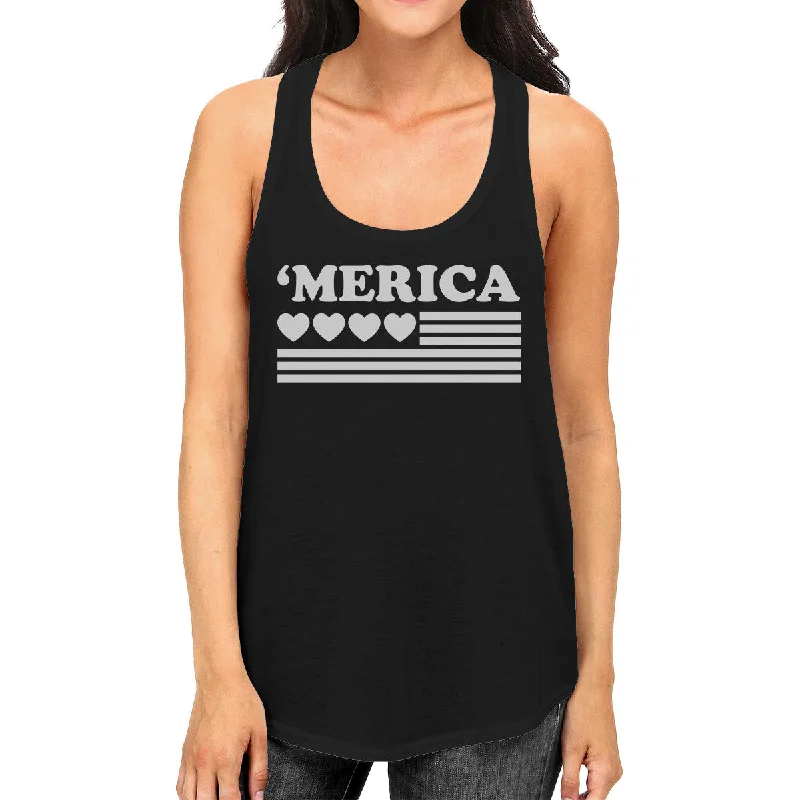 Unbeatable Prices 'Merica Women Black Cotton Tank Top Unique American Flag With Heart