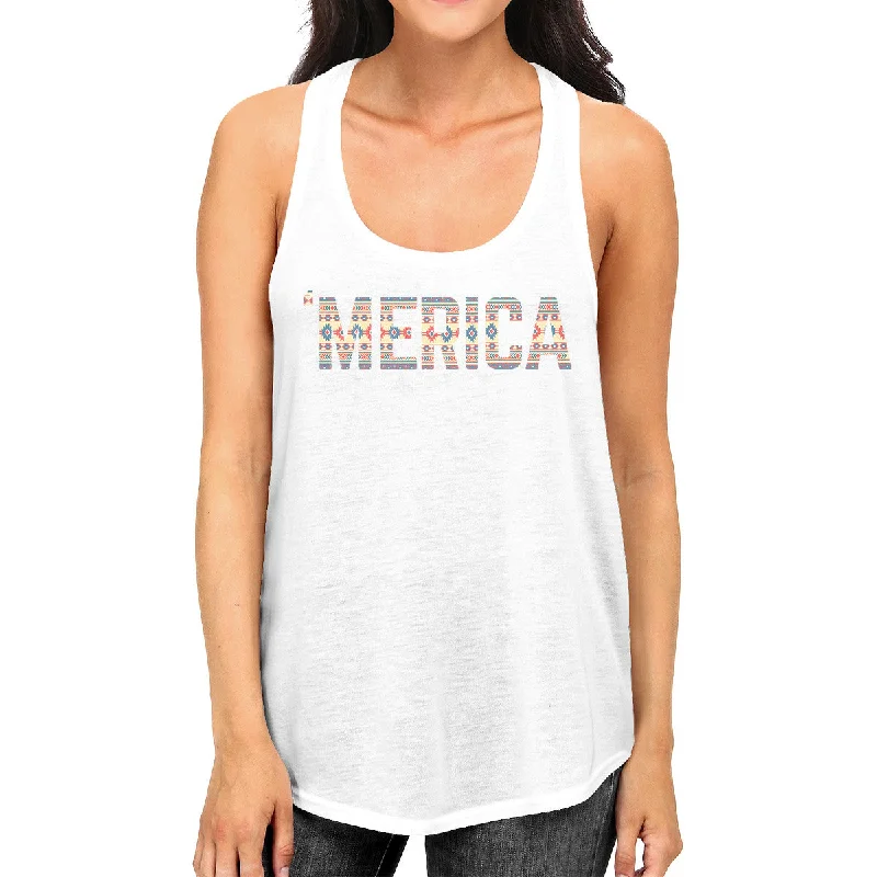 Crazy Savings 'Merica Womens White Graphic Tank Top Cute Tribal Pattern Design
