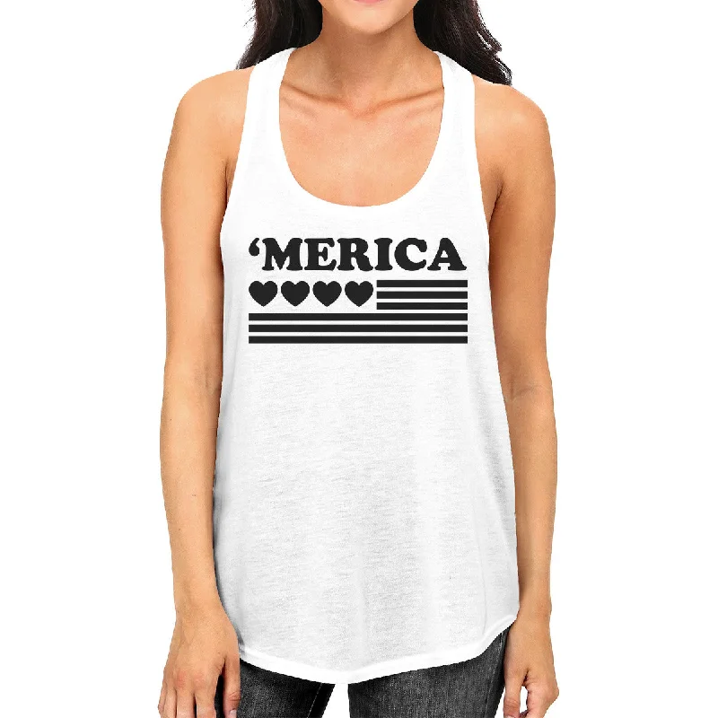 Steals and Deals 'Merica Womens White Graphic Tank Top Gifts For Independence Day