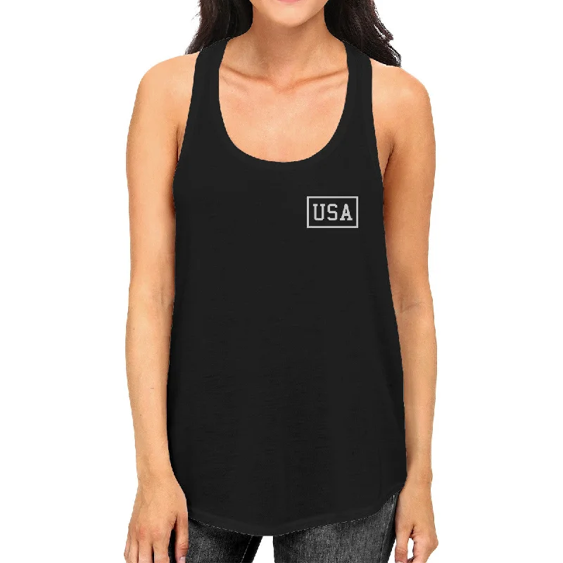 Big Savings Mini USA Womens Black Graphic Tank Top Simple Design Workout Tee