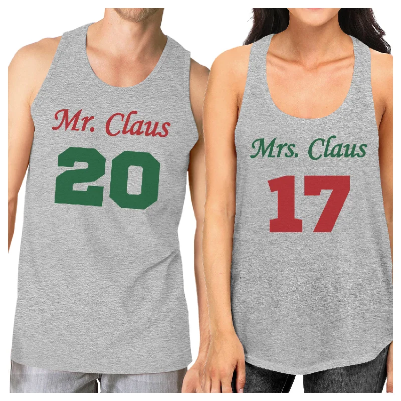 Epic Deals Mr. And Mrs. Claus Matching Couple Grey Tank Tops