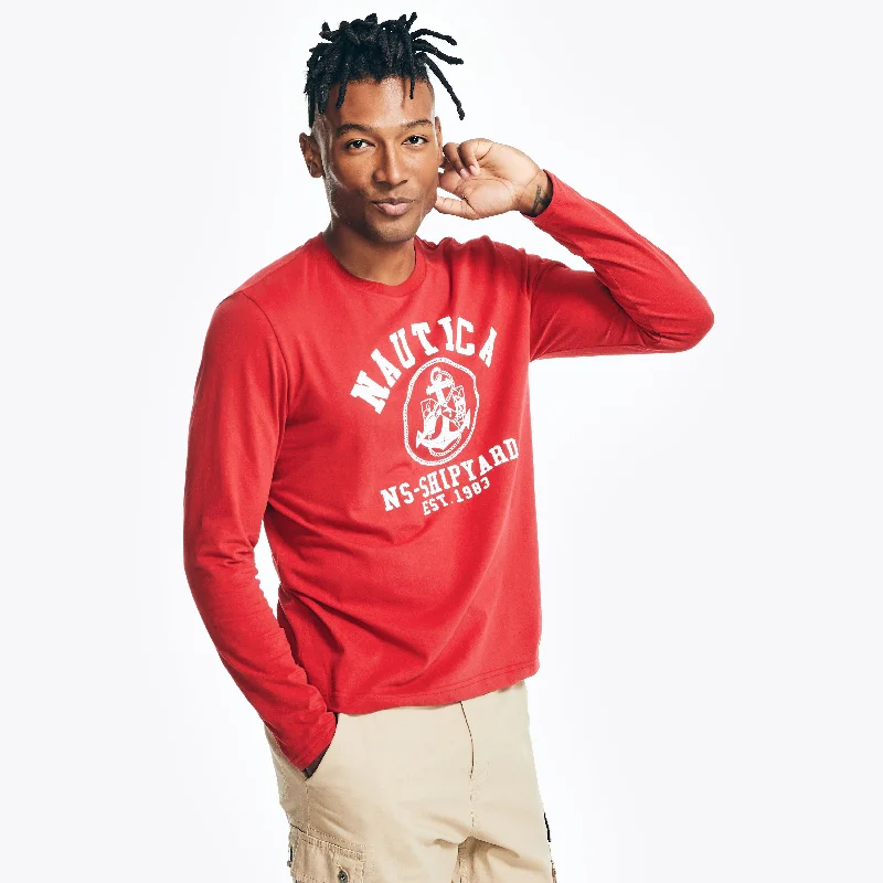 Year-End Clearance Nautica Mens Sustainably Crafted Graphic Long-Sleeve T-Shirt